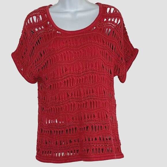 Liz Claiborne Crochet Knit Top w Camisole sz PS Drop Shoulder Boho Burnt Orange - Picture 1 of 4